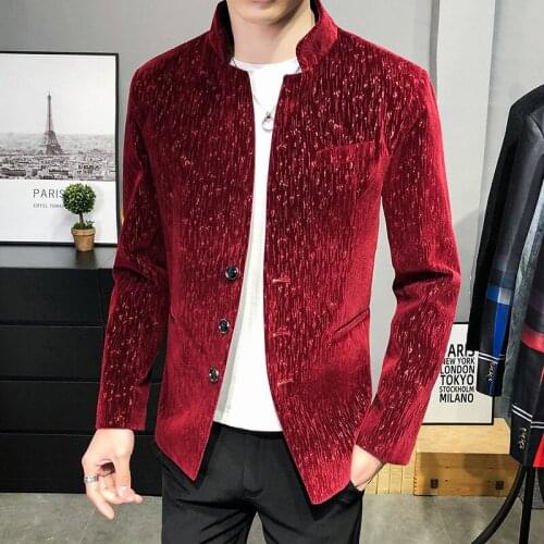 2021 Mens Stand Collar Spring Slim Fit blazer Youth Fashion Dotted Prints Three Button suit jacket blazers