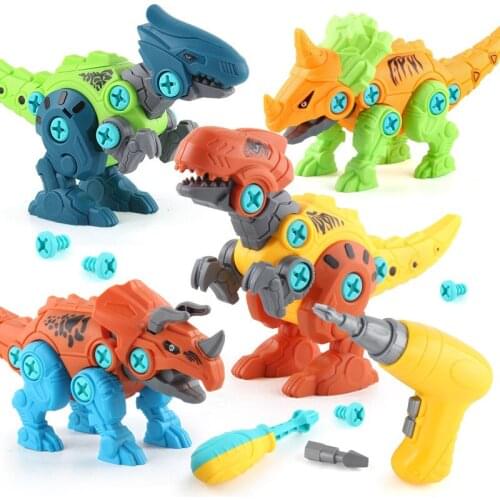 New four piece / set of childrens electric screw DIY disassembly four color dinosaur parent child interactive assembly toys