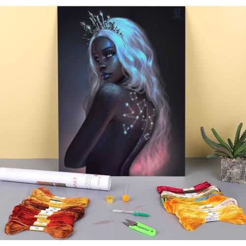 Cartoon Girl Woman Pre-Printed 11CT Cross-Stitch Embroidery Complete Kit DMC Threads Painting Sewing Hobby Needlework Design