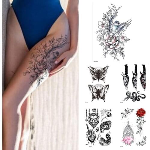 Rose Flower Jewelry Water Transfer Tattoo Stickers,Women Body Art Temporary Tattoo,Girl Back Breast Tatoos,Snake,butterf,Pipe