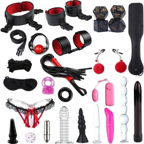 SM Sex Toys For Couples Handcuffs Harness Whip Nipples Clip Blindfold Mouth Gag Adult Sex Games Dice Butt Anal Plug Bondage Set