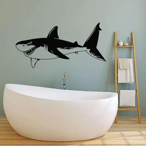 Shark Wall Decal Big Fish Ocean Sea Marine Theme Style Bathroom Bedroom Home Decor Vinyl Wall Stickers Waterproof Art Mural M643