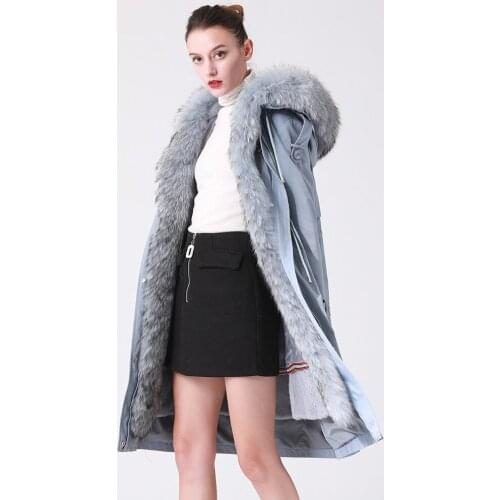 Parka Real Fur Coat Female Rabbit Fur Liner Winter Coat Women Fox Raccoon Fur Collar Warm Long Jacket Trench Coats MY