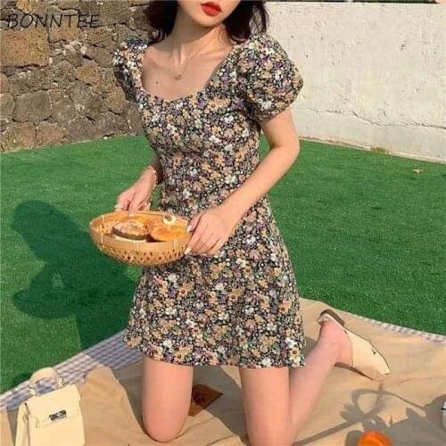 Dresses Women A-Line Mini Sexy Ladies Puff Sleeve Elegant Fashion Loose All-match Soft Popular Holiday Harajuku Vintage Simple