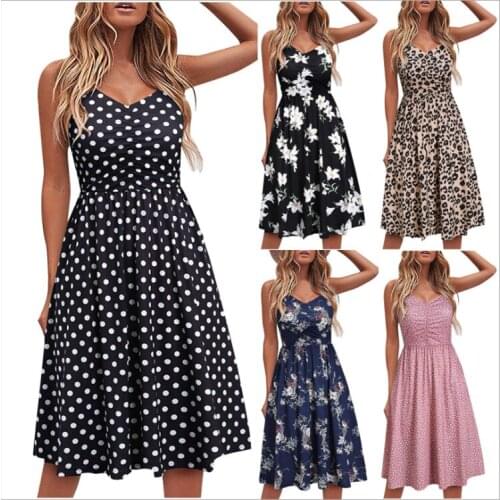 Dresses for women 2021 European and American summer popular foreign trade fashion sexy print floral suspender open back dress