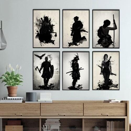 Warrior Poster Black White Canvas Painting Sword Armor Eagle Art Print King Figure Wall Picture For Living Room Home Décor