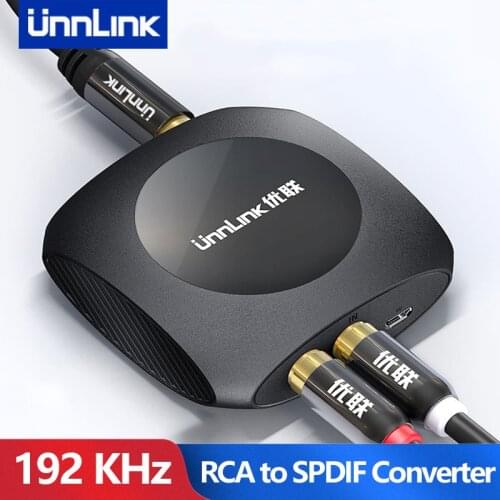 Unnlink Analog to Digital Audio Converter Adapter 96KHz R/L RCA to SPDIF Optical Coaxial Toslink for Amplifier Soundbar Speaker