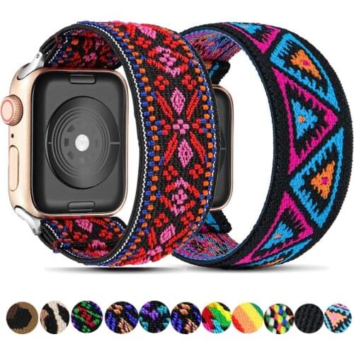 Scrunchie Strap for Apple watch band 40mm 38mm 44mm 42mm Bohemia Elastic belt solo loop bracelet iWatch series 3 4 5 se 6 band