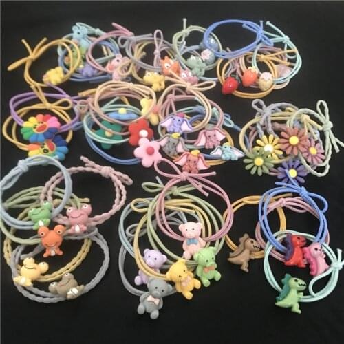 Cheap Cartoon Flower Scrunchies Girls Kids Elastic Hair Rubber Bands Accessories For Children Women Tie Hair Ring Rope Headdress
