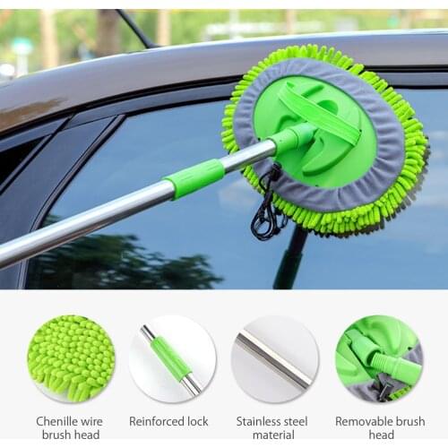 2 in 1 Removable Car Wash Mop With Extendable Handle Chenille Microfiber Car Cleaning Kit Cleaning Tool With Replacement Head