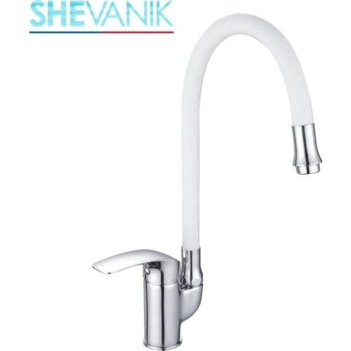 SHEVANIK kitchen faucet with nut and flexible spout, brass kitchen faucet, brass flexible faucet, spout 360 °,white flexible mixer,silicone spout,tap water with splashes in the kitchen S5543-1