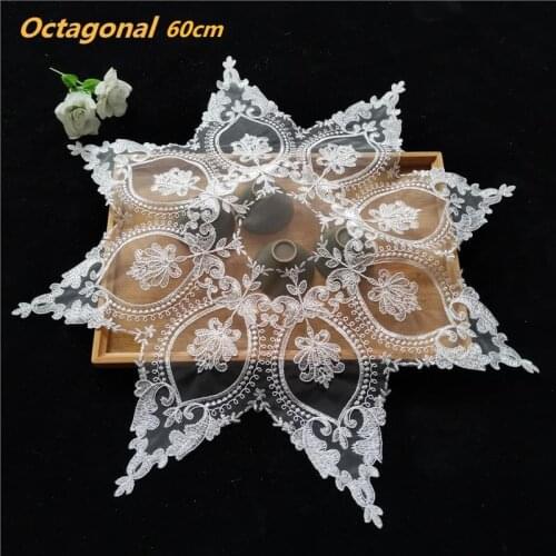 French Romantic Octagonal Lace Embroidered Tablecloth Bedroom Study Living Room Small Round Table Cover Wedding Party Decoration