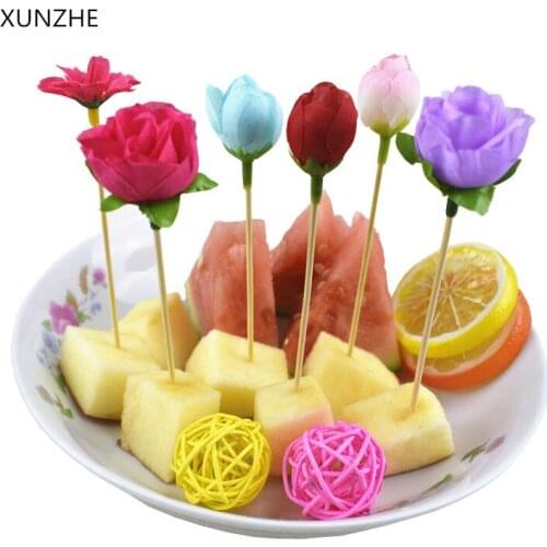 20Pc 12cm Rose fruit signature stick Cupcake Toppers fruit fork Sticks Buffet Cocktail forks Wedding Festival Decorations birthy