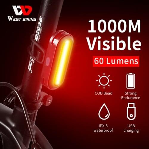 WEST BIKING 600mAh Bicycle Rear Light USB Rechargeable LED Taillight Cycling Safety Warning Helmet Bag Lamp MTB Bike Accessories