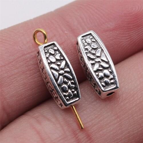 WYSIWYG 10pcs Jewelry Findings Handmade Diy Craft Long Carved Beads Antique Silver Color Charms 5x13mm