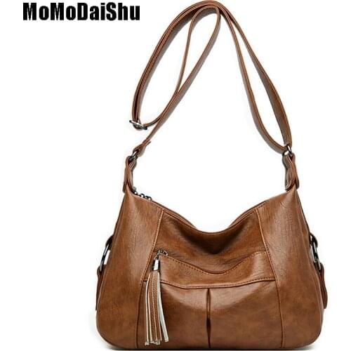 Female Handbag Casual Totes Hobos Women Shoulder Bags Soft Vintage Leather Bags Lady Crossbody Messenger Top-Handle Bags