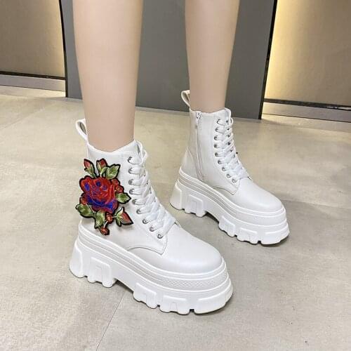High Platform Autumn Boots Women Fashion Flower Ladies Vulcanized Shoes Casual Chunky Sneakers Women Zapatillas De Mujer 9 cm