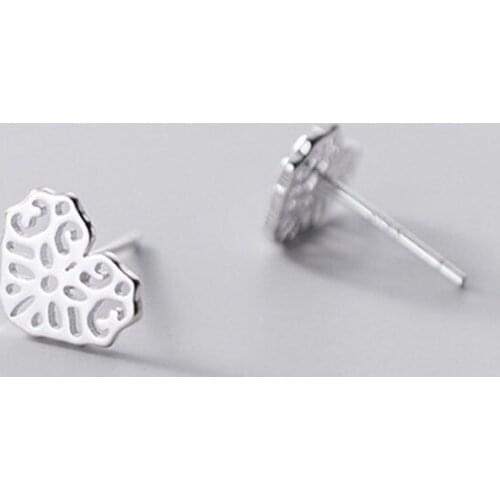 Real 925 Sterling Silver Hollow Flower Stud Earrings For Fashion Women Punk Fine Jewelry MInimalist Plant Accessories