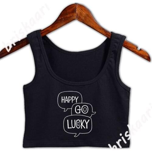 Happy Go Lucky Unisex Jersey Crop Top Tops Comical Round Neck Custom Anti-Wrinkle Summer Style Outfit Female Vest