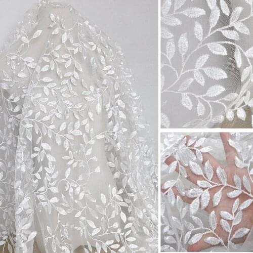 1.3*1m white leaf Wedding bridal Dress Applique DIY Bridal Headdress scarf veil Embroidered Lace Fabric Patch curtain sofa cover