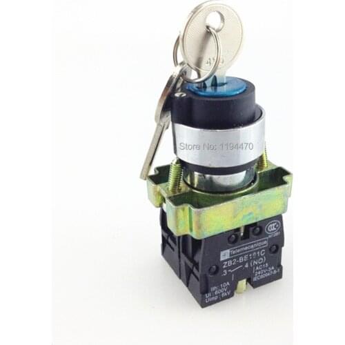 10pcs/Lot XB2 BG73 XB2-BG73 3 Position 2 NO Normally Open 2N/O Key Operated Selector Switch Spring Reset Momentary