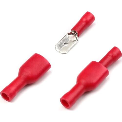 100pcs Red Female + Male Spade Insulated Electrical Crimp Terminal Connectors Wiring Cable Plug 22-18 AWG