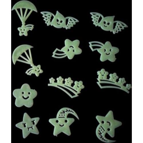 12Pcs Glow In The Dark Stars Sticker Beautiful 3D DIY Home Decor Art Luminous Wall Sticker Lovely Smiley Bedroom Decor