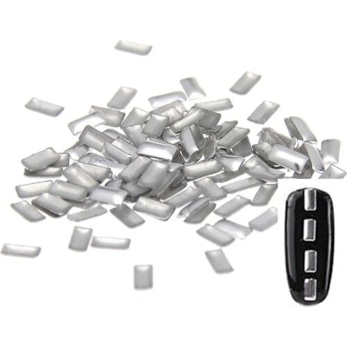 2x4mm Silver Rectangle Shape New Design Alloy Metal Material Hotfix With Glue Back Stickers For 3D Nails Art Decorations