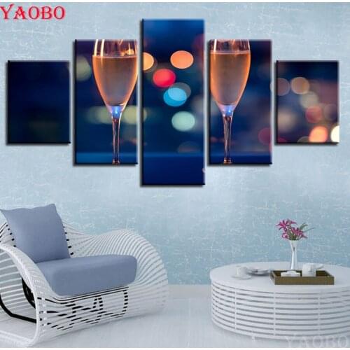 5 Pieces Diamond Painting Wine Cup DIY Diamond Embroidery Cross Stitch full square/round rhinestone Pictures mosaic decoration