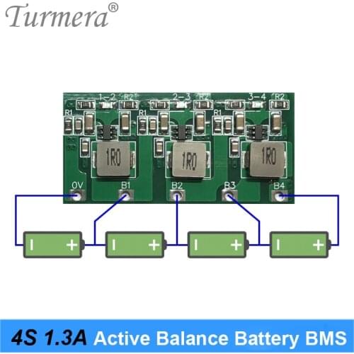 Turmera 1.3A Active Equalizer Balancer 2S 3S 4S 8.4V 12.6V 18650 Lithium 32700 Lifepo4 Battery Transfer Active Balance Board BMS