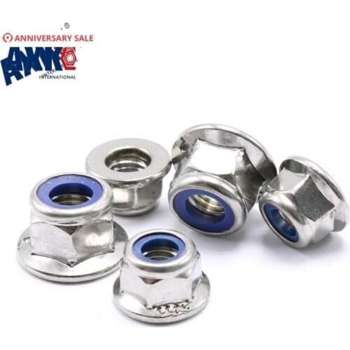 AXK 10Pcs DIN6926 M3 M4 M5 M6 M8 Galvanized Carbon Steel Locknut Hexagonal Nylon Anti Slip Nut with Flange