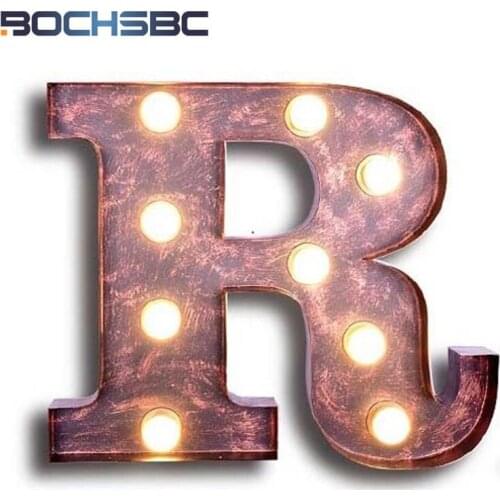 BOCHSBC Iron Letter R Lamps Vintage Bar Cafe Billboard Wall Lights R Backdrop Decorative Alphabet Wall Sconce Luce a muro Lamp