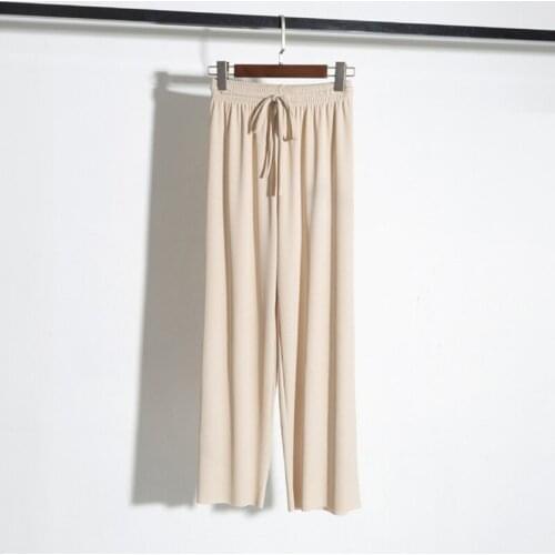 Female Summer Casual Pant Solid Color Trousers Fashion Women Wide Leg Pants Higt Waist Pleated Ankle Length Loose Pants