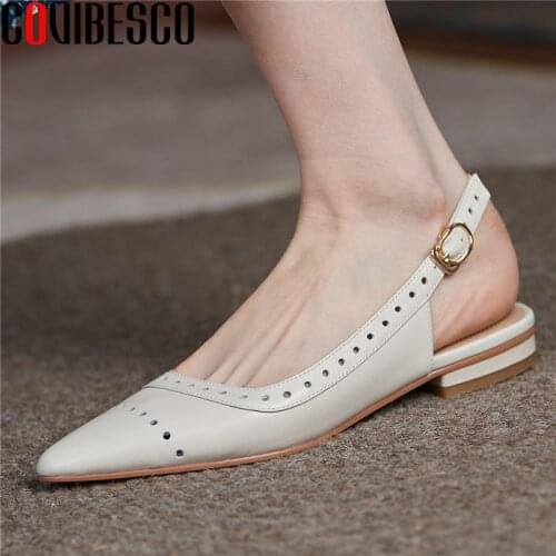 COVIBESCO Spring Summer New Women Pumps Hollow Genuine Leather Shallow Working Casual Pointed Toe Concise Slingbacks Shoes Woman