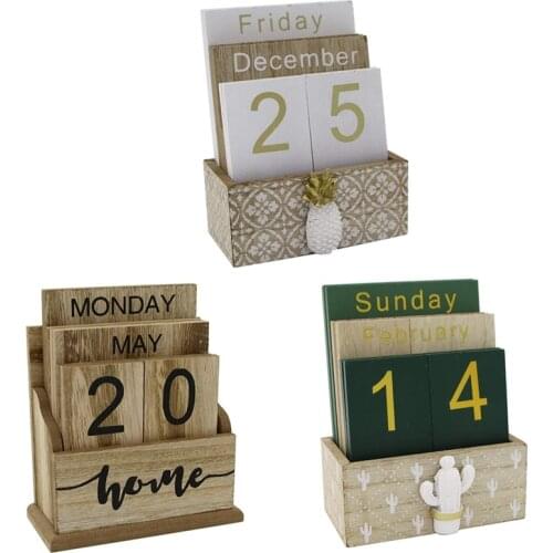 Wooden Flip Desk Blocks Calendar,Perpetual Plank/Table Calendar Display,for Home/Office Decoration,11.5X6.5X14.5CM