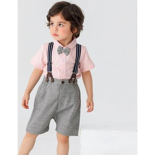 Baby Boys Gentleman Outfits Suits, Infant Short Sleeve Shirt+Bib Pants+Bow Tie Overalls Clothes Set