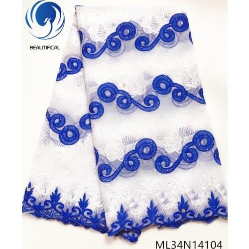 Beautifical Nigerian lace fabrics white/blue embroidery net lace with stones for clothes 2019 New french lace fabric ML34N141