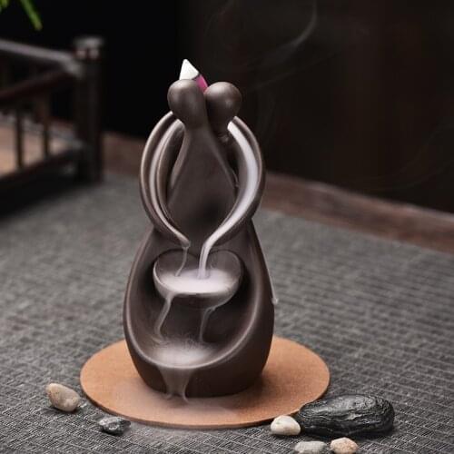 Smoke Waterfall Backflow Incense Burner Creative Couple Hug Incense Holder Censer Ceramic Handicrafts Home Decor Gift Ornaments