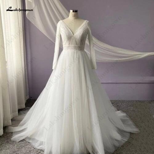 Lakshmigown Vintage Lace Long Sleeve Wedding Dress 2021 Chic Bridal Dress Backless Vestidos Boho Wedding Gown 100% Real Picture