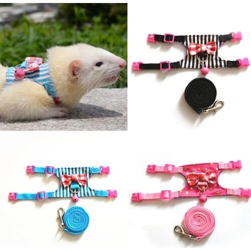 Small Pet Rabbit Hamster Bowtie Striped Star Harness Vest Leash Traction Rope For baby ferrets pet rats Bowknot Chest Strap