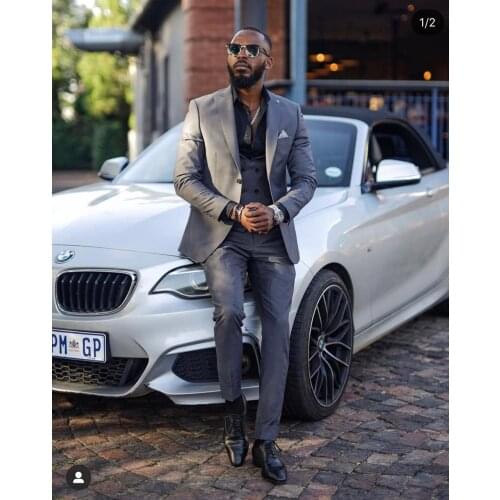 2021 Men Suits 3 Pieces New Arrival Grey Peak Lapel Costum Homme Groom Wedding Terno Masculino Slim Fit Blazer Jacket+Pant+Vest