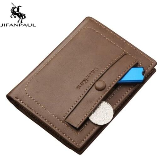 JIFANPAUL New Mens wallet short men wallet wallet with loose-leaf can put the drivers license mens retro dollar clip snap