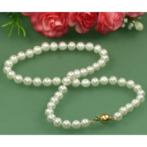 Nobility Woman Pearl Jewelry 8-9mm White Natural Fresh Water Akoya Pearl Necklace 17-18" $ Luxury Girls Wedding-jewelry