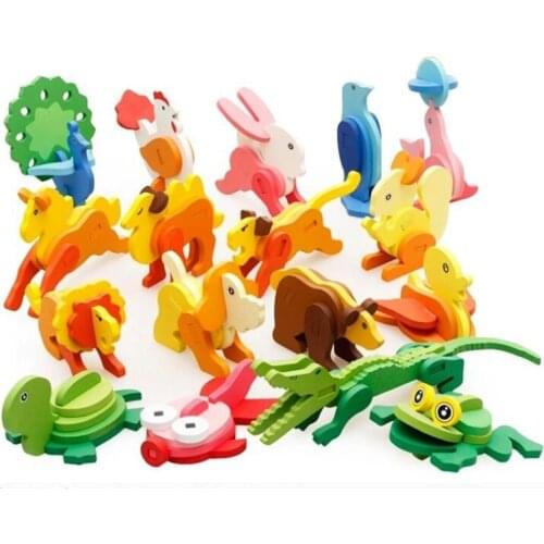 New collect them all children kids 3d wooden puzzle toys 12 animals turtle rog lion tiger preschoolers mind finger practice