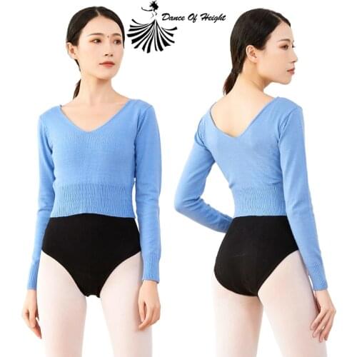 New Winter Womens Dance Wear Long Sleeve V Neck Ballet Practice Dress Knitting Solid Modern Dance Shirt Cotton Top Sweater