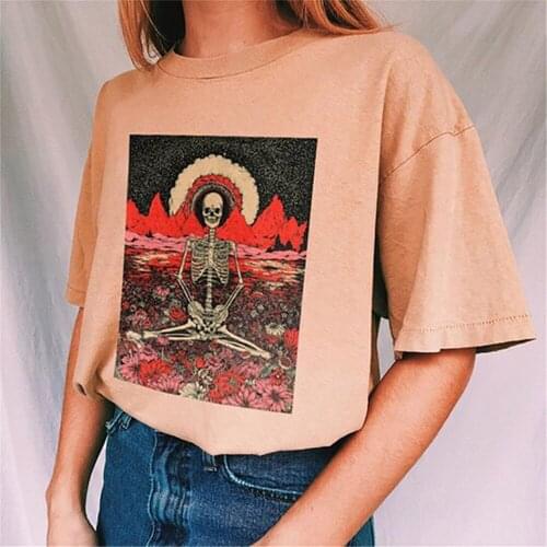 Casual Fashion Loose Graphic Tee Basic Skulls Printed All Match Oversize Shirt Street Women Female Short Sleeve Top T-shirts