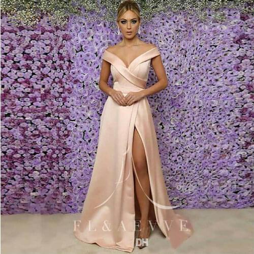 Simple Champagne Satin Side Split Bridesmaid Dresses Off the Shoulder Wedding Party Gowns Sleeveless Women Occasion Dress