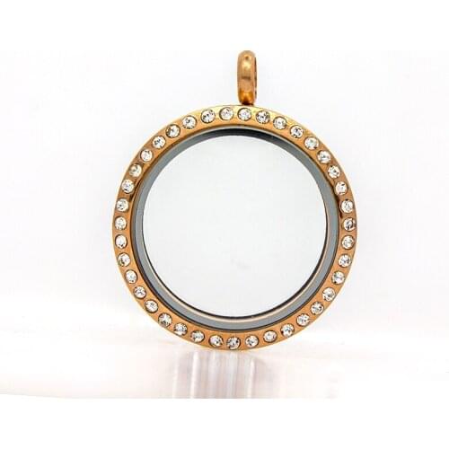 Put picture as gift 1p 30mm gold rose black crystal Living Floating Glass Memory charms Locket medallion stainless steel locket