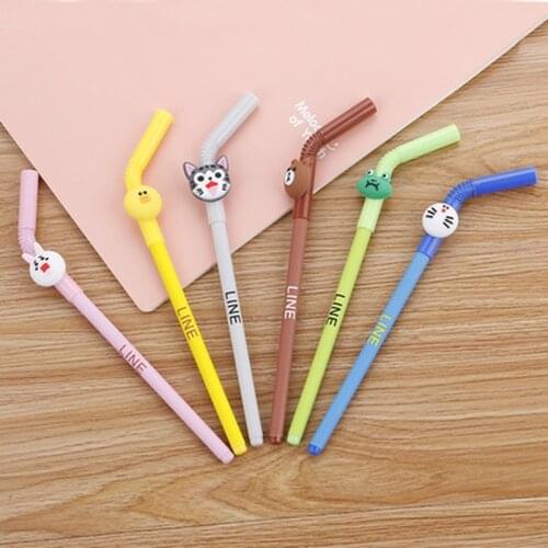Straw gel pen 0.5mm cute Student gel pens Novelty Stationery kawaii pens cartoon black signing pen kawaii school supplies