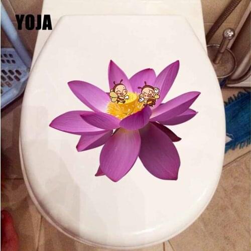 YOJA 22.5X18.4CM Intereting Cartoon Toilet Decal Home Decor Wall Sticker Lotus Stamens And Bees T5-0892